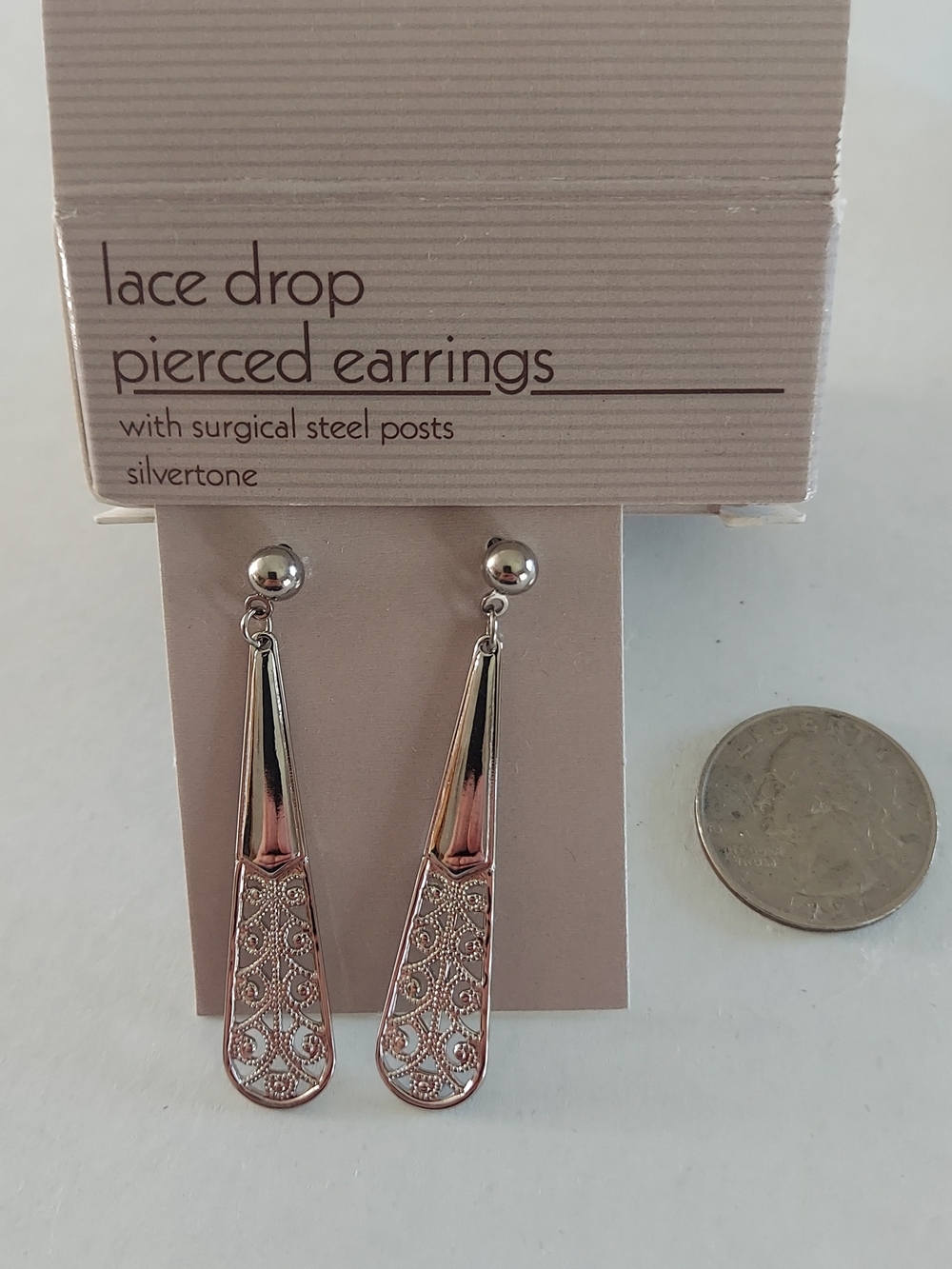 Vintage Avon Lace Drop Pierced Earrings - Silvertone